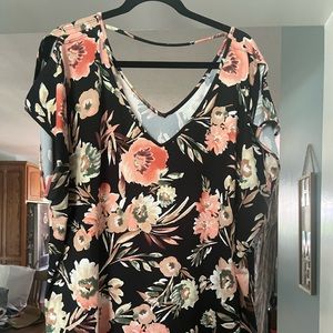 Tropical Floral Cold shoulder top